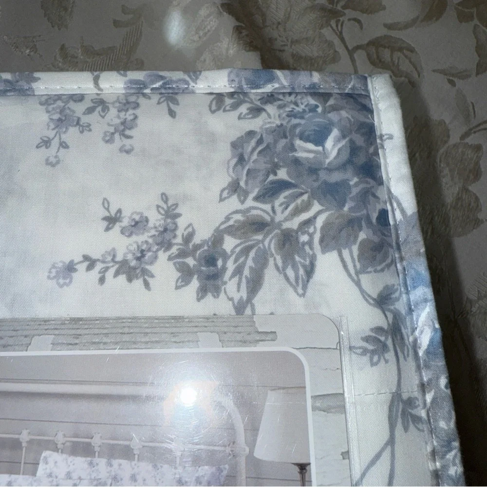 Shabby chic cotton king sheet set roses blue new